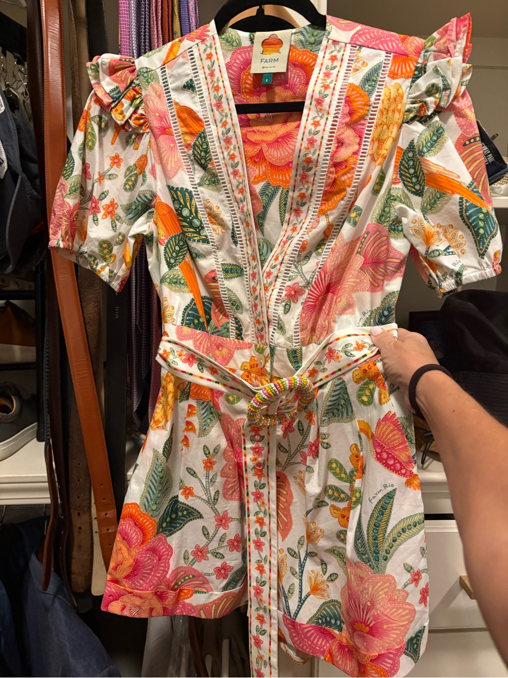 FARM Rio White Mini Dress with Pink & Orange Floral Print